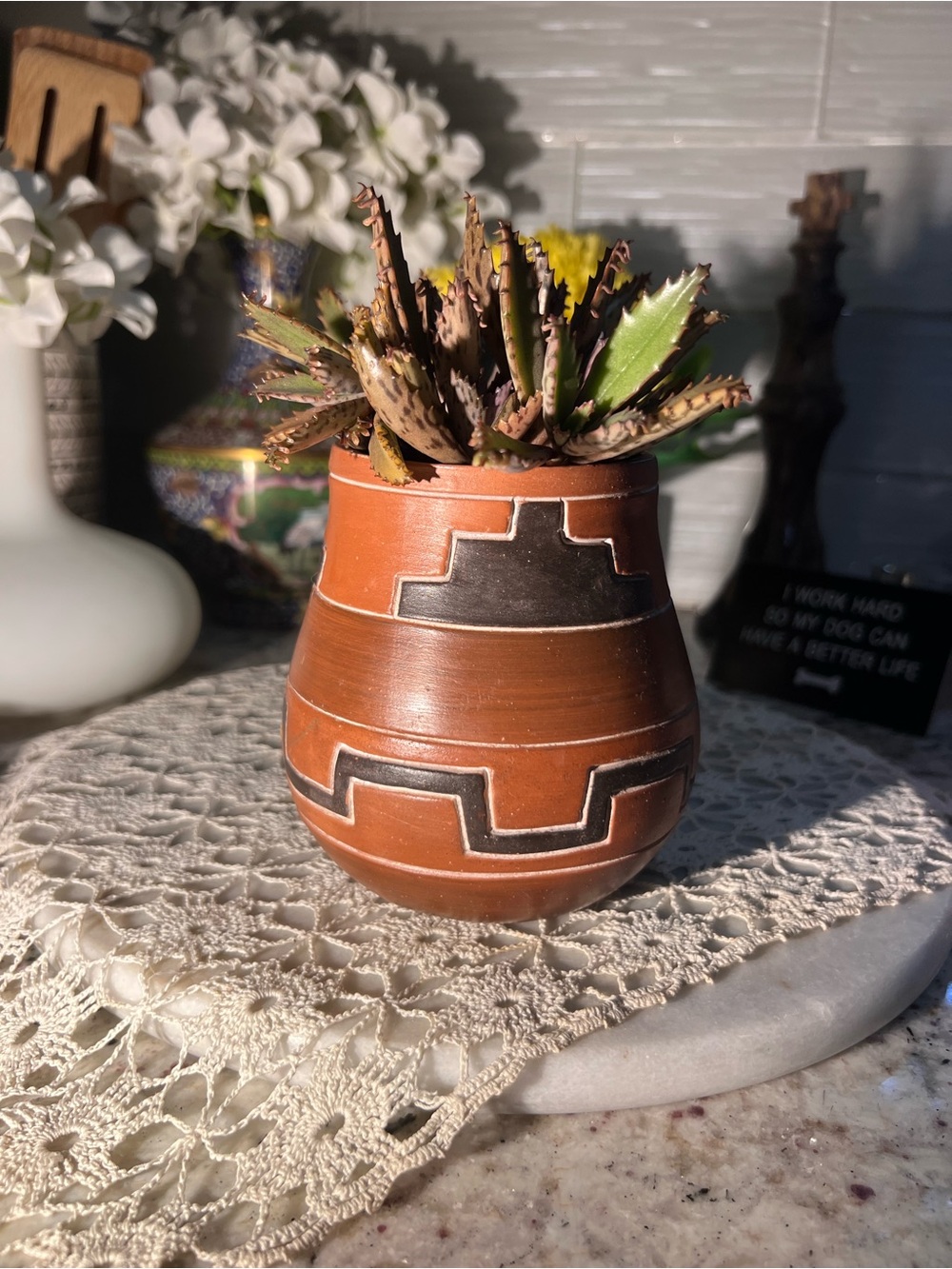 Three Terracotta Geometric Accent Planters Signed by “Leopoldo”